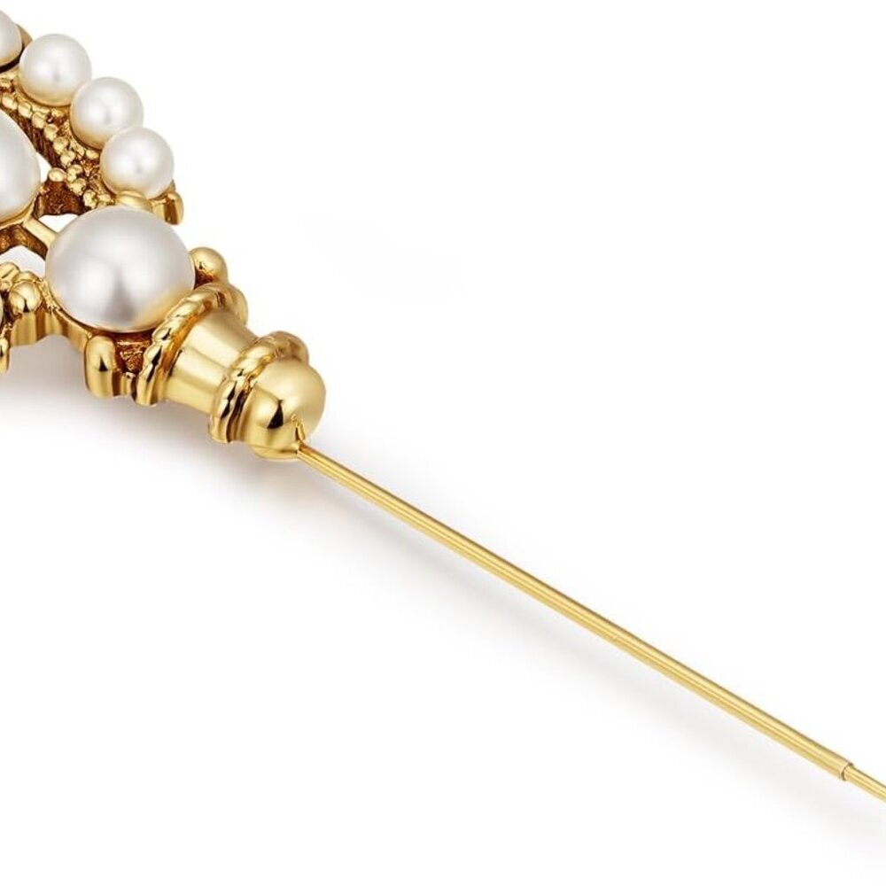 Vintage Crown Flower Brooch for Women Pearl Copper Elegant Gift Accessory - Picture 7 of 9